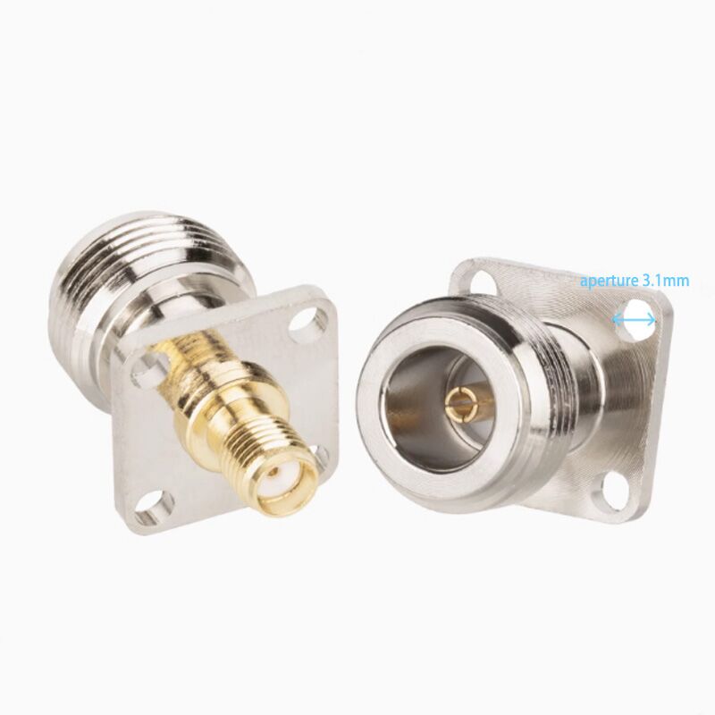 Straight 50ohm N Female to SMA Gold 4 Hole Flange Female Adapter