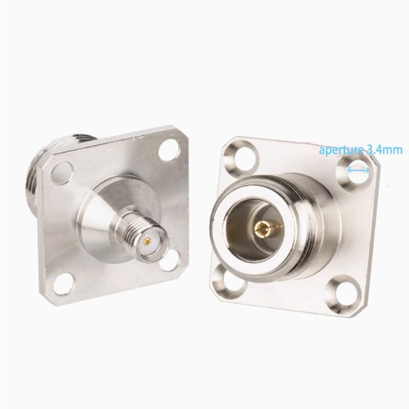 Straight 50ohm N Female to SMA Gold 4 Holes Flange Female Adapter