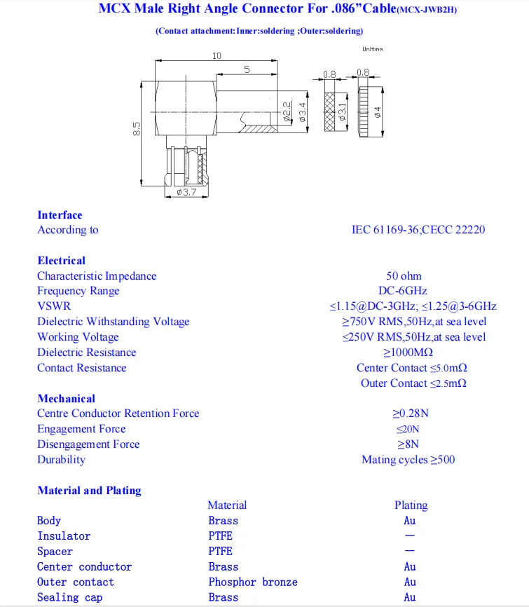 RF Coaxial MCX Male Right Angle Connector for .086'' Cable - Image 2