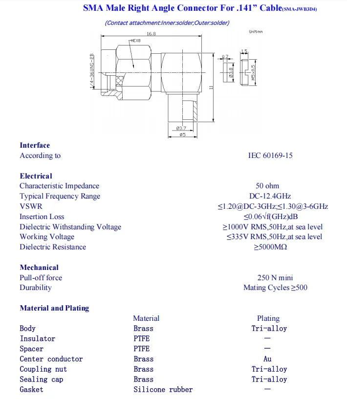SMA Male Plug Right Angle RF coaxial Connector for .141'' Cable - Image 5